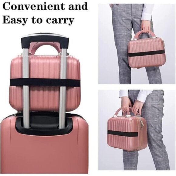 New 11In Hard Shell Makeup Travel Case, Portable Cosmetic Bag with Straps - Picture 8 of 8